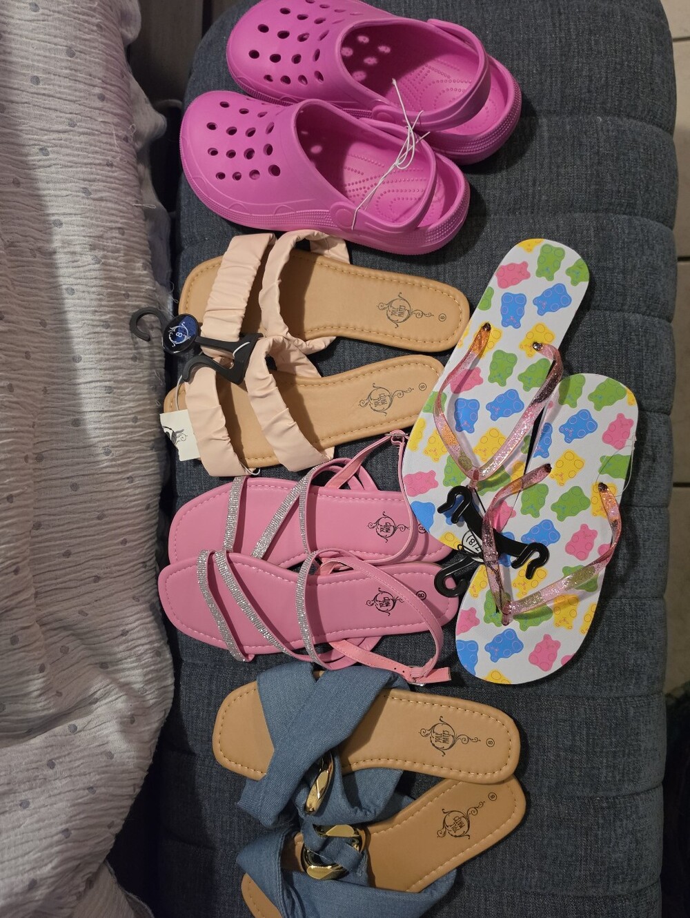 Lot of 5 Pink Strappy Women's Sandals Summer Footwear. Flip Flops Clogs